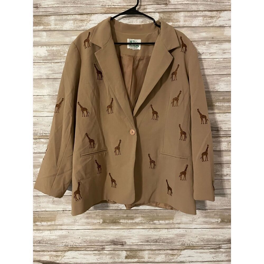 The Quaker Factory Giraffe Embroidered Unisex One Button Blazer 2XL Jacket​